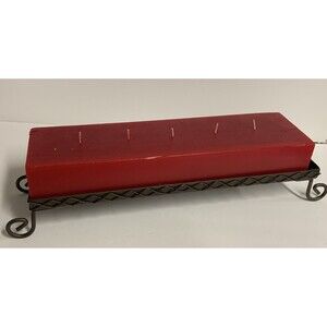 Vtg Christmas Block Red Candle 5 Wick W/footed Metal Holder